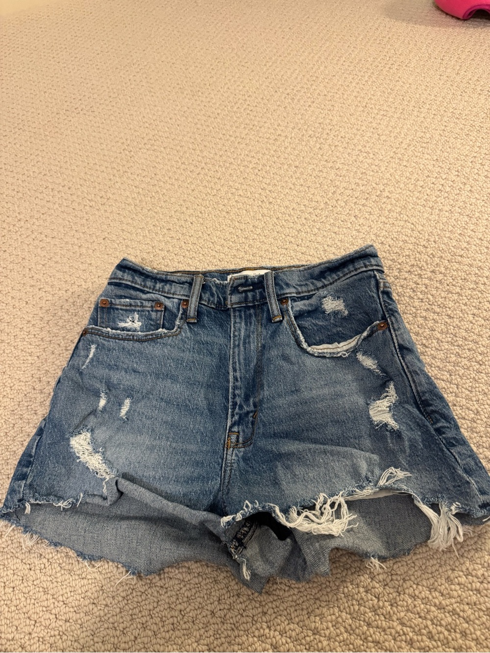Abercrombie & Fitch Distressed Blue Denim Shorts